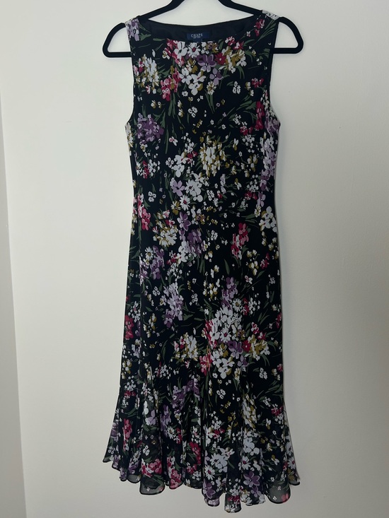 Chaps Dresses & Skirts - Vintage Y2K Chiffon Black Floral Sleeveless Midi Dress